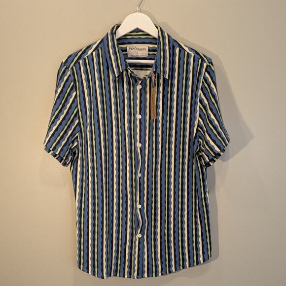 Original Paperbacks Riviera Striped Short-Sleeve Shirt Travel Brunch - Size L - Picture 1 of 8